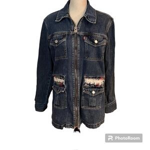 Levi’s Handmade Upcycled Embellished Distressed Colorful Denim Boho Jacket Sz-L